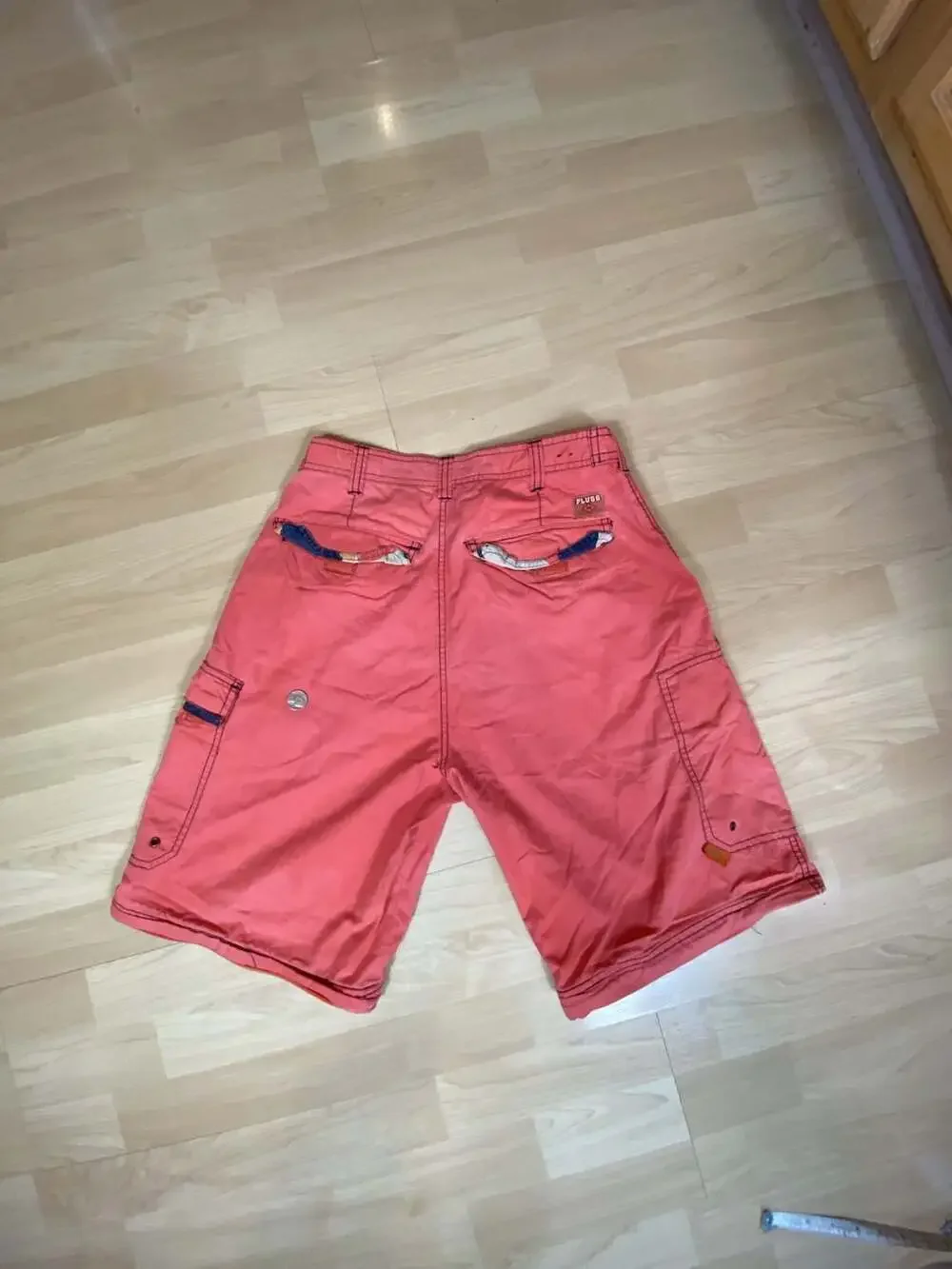 Plugg Men's Vintage Cargo Shorts Orange Utility Multi-Pocket